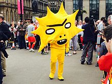 Kingsley at a media event in George Square, Glasgow KingsleyMascot.jpg