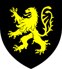 Coat of arms of John de Kingston, Lord of Kingston, Sable, a lion rampant with a forked tail Or. Kingston of Kingston Bagpuize arms.svg