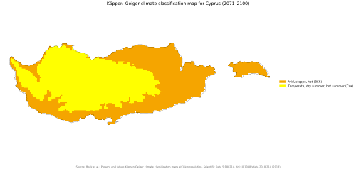 Current/past Köppen climate classification map for free Cyprus for 1980–2016