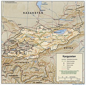 A topographic map of Kyrgyzstan Kyrgyzstan 1996 CIA map.jpg