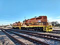 Louisiana and Delta GP18 and GP10-1 locomotives reasing in the yard on a sunny day.