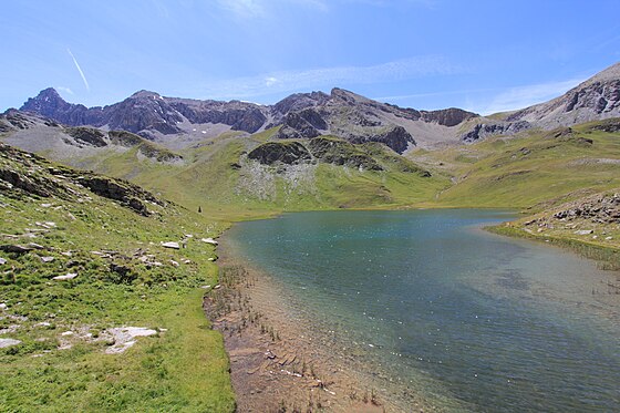 Northern slopes of the Pic de Rochebrune as seen from the Lac des Cordes Lac des Cordes7-0240~2011 07 24.JPG