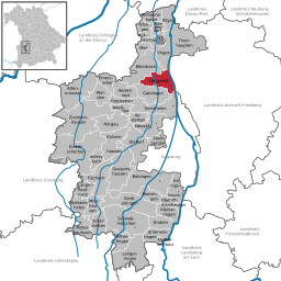 Läget för Langweid am Lech i Landkreis Augsburg