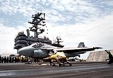 Final VA-34 A-6E SWIP Intruder launch from the flight deck of USS George Washington, 1996. Last VA-34 A-6E Intruder launch from USS George Washington (CVN-73) on 22 July 1996 (6526829).jpg