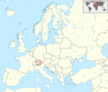 Liechtenstein kırmızı ile gösterilen Avrupa idari haritası.