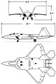 3 view diagram of the F-22A Raptor