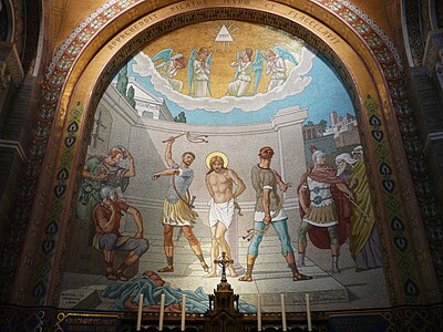 La Flagellation (1904), mosaïque, basilique Notre-Dame-du-Rosaire de Lourdes.