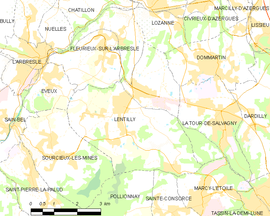 Mapa obce Lentilly