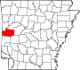 Harta statului Arkansas indicând comitatul Scott