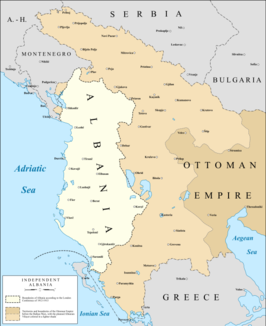 Kaart van Albanië na de onafhankelijkheid in 1912