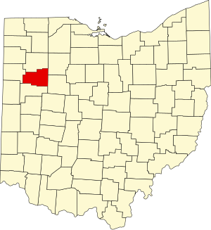 Mapa stanu Ohio z zaznaczeniem hrabstwa Allen
