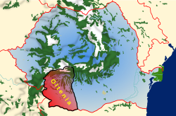 Mapa de Rumania con Oltenia resaltada