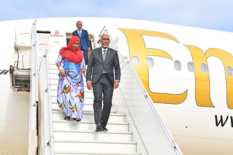 File:Mohamed Muizzu and Sajidha Mohamed returns to the Maldives after their state visit to China (2).jpg