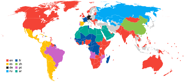 A map of the world showing how English Wikipedia is read not only in the core Anglosphere countries, but in post-colonial countries like Pakistan and Kenya.