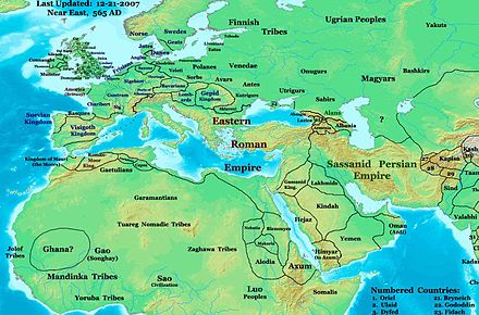 Picture depicting extent of early civilizations around the Persian Gulf, including Lackhmids and Sassanids.