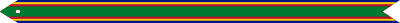A green streamer with red, gold, and blue horizontal stripes along the top and bottom with one silver star in the center
