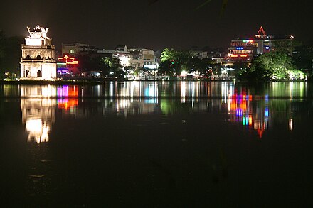 Night in Hanoi, over Hoan Kiem Lake