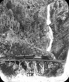 North East Dundas Tramway at Montezuma Falls North East Dundas Tramway, 1922 11 09 Insert 8a (16026073602).jpg