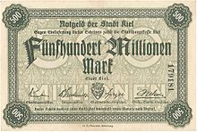 Notgeld der Stadthauptkasse Kiel aus den 1920er Jahren