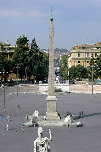 The Obelisco Flaminio, now in the Piazza del Popolo, was once part of the dividing barrier (spina) at the Circus Maximus