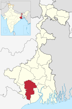 Plassering av Paschim Medinipur -distriktet i Vest -Bengal