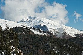 Widok na Piz Terza z przełęczy Ofen.