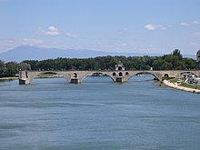 The Pont d'Avignon on the Petit Rhone. In the background is Mont Ventoux. Pont d'Avignon.jpg