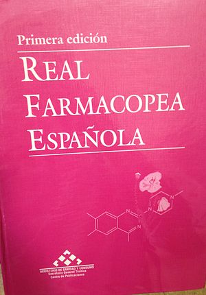 Portada libro de la Real Farmacopea Española (1ª edición).JPG