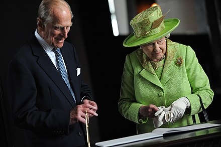Elizabeth and Philip during a visit to Titanic Belfast on 27 June 2012