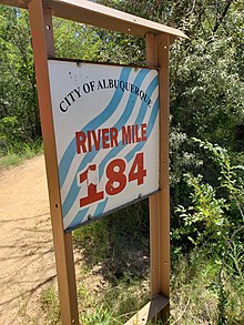 River Mile 184 sign in the Bosque along the Rio Grande in the Albuquerque Open Space RM 184 Albuquerque.jpg