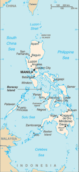 Karta över Filippinerna med Boracay markerad.