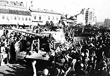 The Red Army is greeted in Bucharest, Romania, August 1944. Red Army greeted in Bucharest.jpg