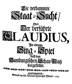 Reinhard Keiser - Der verführte Claudius - titlepage of the libretto from 1703.jpg
