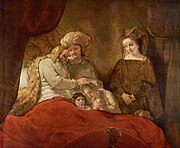 Jacob Blessing the Sons of Joseph by Rembrandt (Portrait of the family of Willem Schrijver as biblical characters; 1656) Rembrandt Harmensz. van Rijn 062.jpg