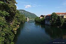 River Sesia in Borgosesia, Piemonte, Italy