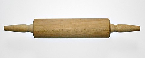A wooden "roller" type rolling pin