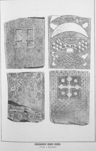 Illustration from Angus J Beaton's Illustrated Guide to Fortrose and Vicinity, with an appendix on the Antiquities of the Black Isle, published in Inverness in 1885. Rosemarkie stone.jpg