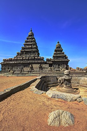 The Shore Temple (a UNESCO World Heritage Site) at Mahabalipuram built by Narasimhavarman II.
