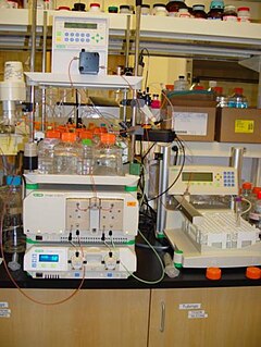 Size-exclusion chromatography a chromatographic method in which molecules in solution are separated by their size, and in some cases molecular weight