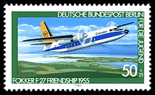 Briefmarke der Deutschen Bundespost Berlin mit Fokker F-27 der Condor (1965)