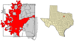 Plasarea localității Forth Worth în comitatul Tarrant, respectiv în statul  Texas