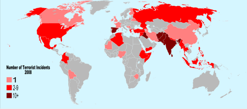 Number of terrorist incidents 2008 Terrorist Incidents 2008.svg