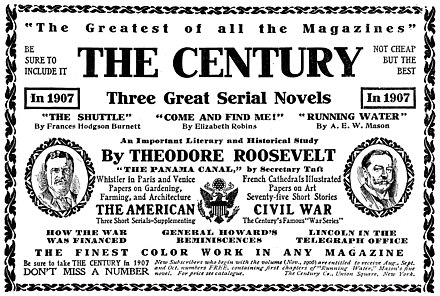 1907 advertisement for The Century promoting writings by President Roosevelt and then Secretary of War William Taft