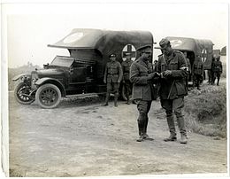 Maharaja Ranjit Singh of Barwani (1888 - 1930) with ambulance cars in Merville, France, during World War I The Maharaja of Barwani with ambulance cars (Merville, France). Photographer- H. D. Girdwood. (13874885655).jpg