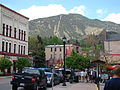 The Manitou Incline rising above Manitou Springs, CO May 2013.jpg