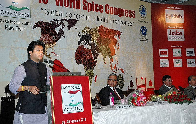 File:The Minister of State of Commerce and Industry, Shri Jyotiraditya Scindia addressing at the inauguration of the 10th World Spice Congress, in New Delhi on February 03, 2010.jpg