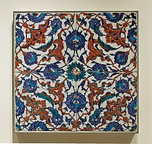 16th century Turkish Iznik tiles, which would have originally formed part of a much larger group Tile panel flowers Louvre OA3919-2-297.jpg