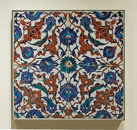 16th century Turkish Iznik tiles, which would have originally formed part of a much larger group