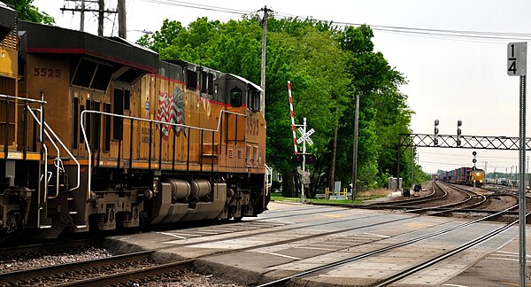 A railroad crossing at West Chicago.