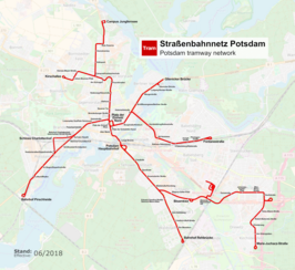 Netwerkkaart van de Tram van Potsdam